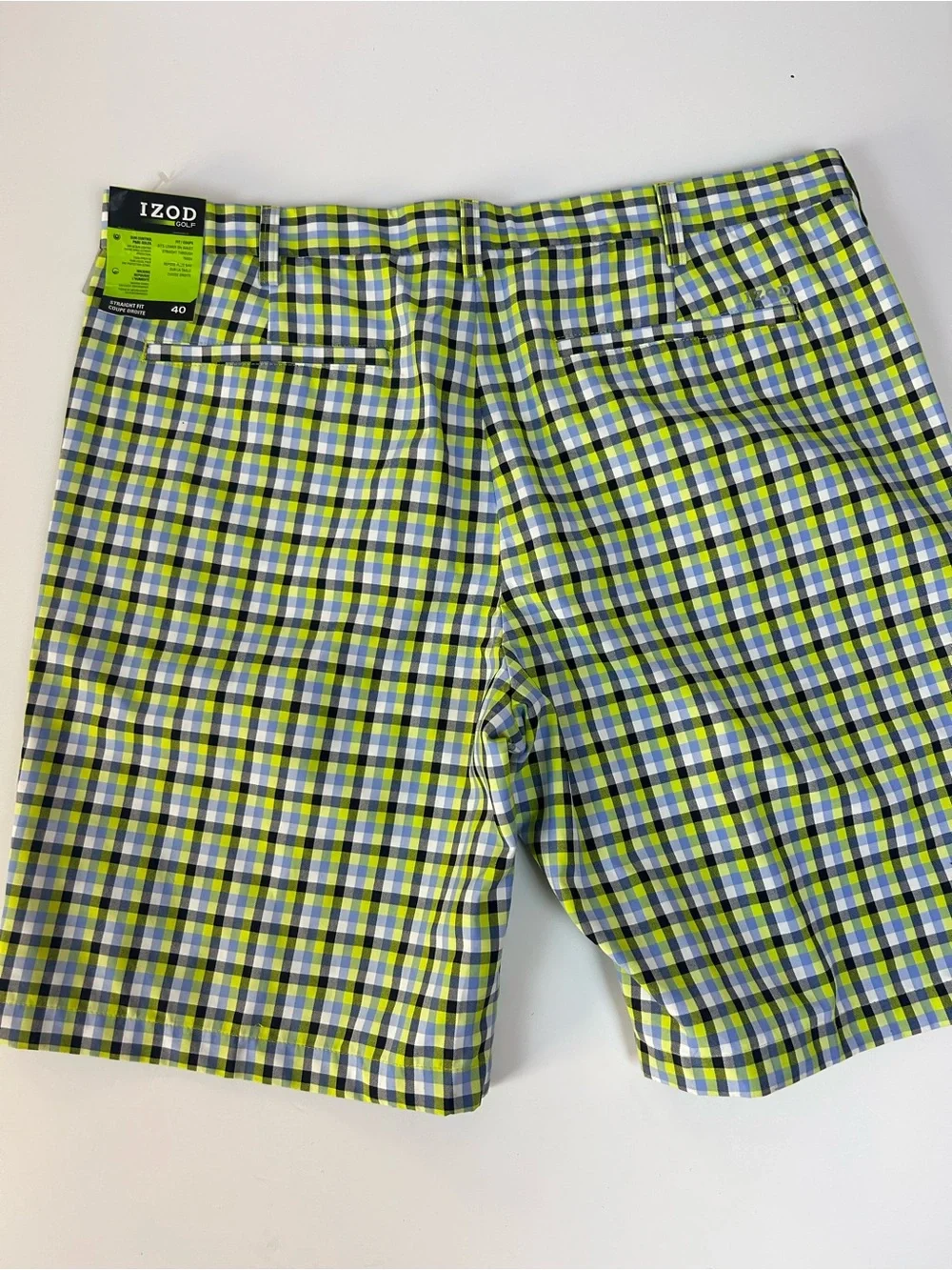 IZOD Golf Men’s Size 40 Straight Fit Plaid Shorts NWT Green Blue 10” Inseam